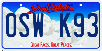 SD license plate 0SWK93