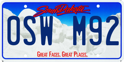 SD license plate 0SWM92