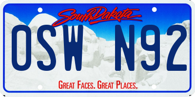SD license plate 0SWN92