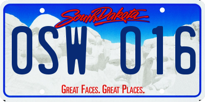 SD license plate 0SWO16