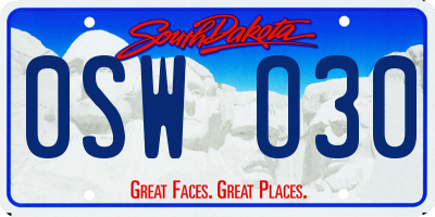 SD license plate 0SWO30