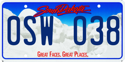 SD license plate 0SWO38