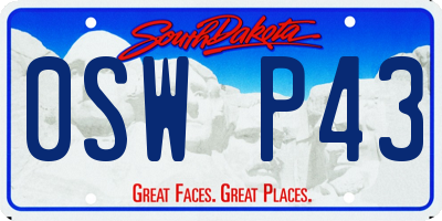 SD license plate 0SWP43
