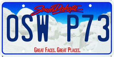 SD license plate 0SWP73