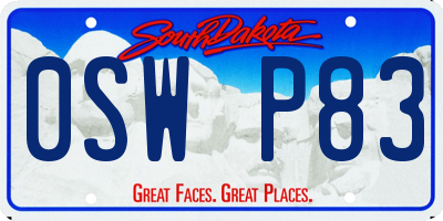 SD license plate 0SWP83