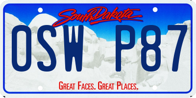 SD license plate 0SWP87