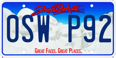 SD license plate 0SWP92