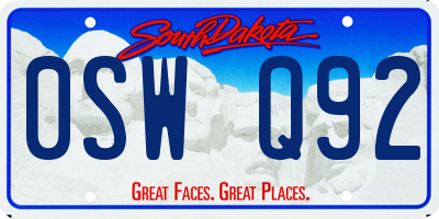 SD license plate 0SWQ92