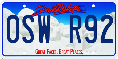 SD license plate 0SWR92