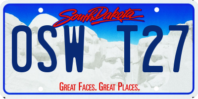 SD license plate 0SWT27