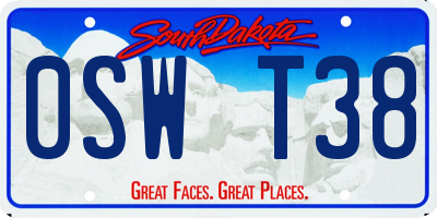 SD license plate 0SWT38