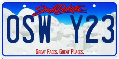 SD license plate 0SWY23
