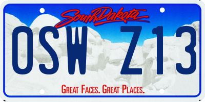 SD license plate 0SWZ13