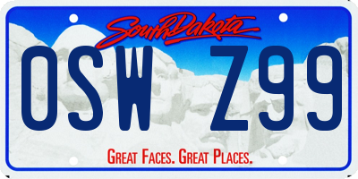 SD license plate 0SWZ99