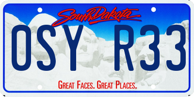 SD license plate 0SYR33