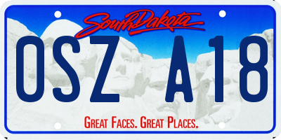 SD license plate 0SZA18