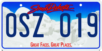 SD license plate 0SZO19