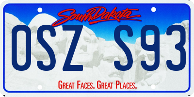 SD license plate 0SZS93
