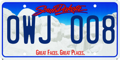 SD license plate 0WJO08