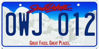 SD license plate 0WJO12