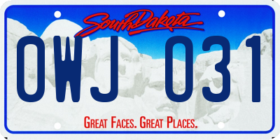 SD license plate 0WJO31