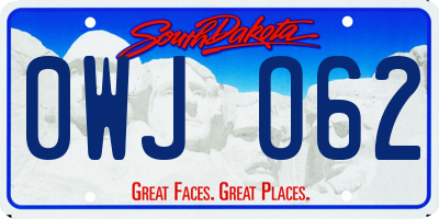 SD license plate 0WJO62