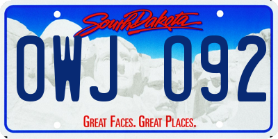 SD license plate 0WJO92