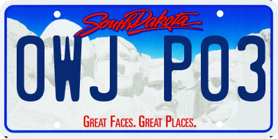 SD license plate 0WJP03
