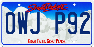 SD license plate 0WJP92