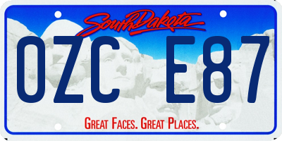 SD license plate 0ZCE87
