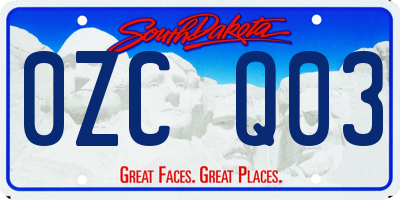 SD license plate 0ZCQ03