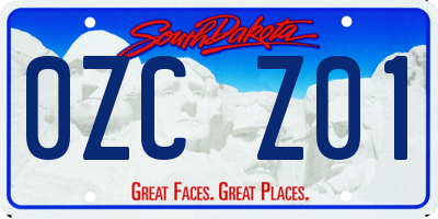 SD license plate 0ZCZ01