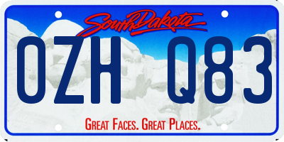 SD license plate 0ZHQ83