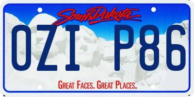 SD license plate 0ZIP86