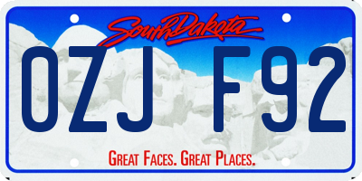 SD license plate 0ZJF92
