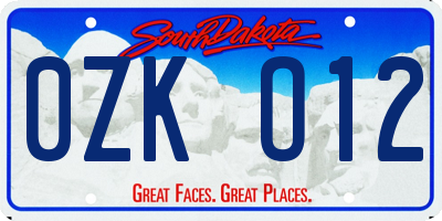 SD license plate 0ZKO12