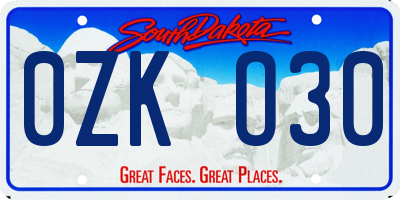 SD license plate 0ZKO30