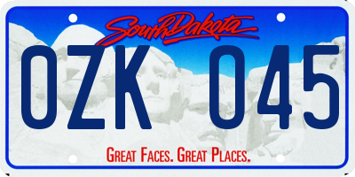 SD license plate 0ZKO45