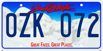 SD license plate 0ZKO72