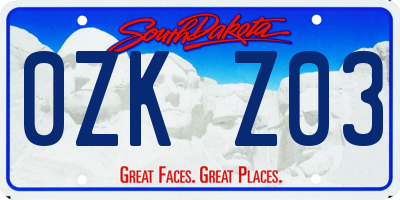 SD license plate 0ZKZ03
