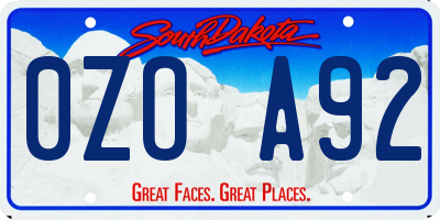 SD license plate 0ZOA92