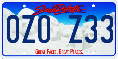SD license plate 0ZOZ33