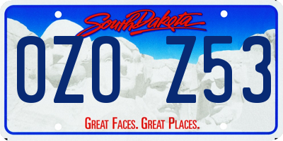 SD license plate 0ZOZ53