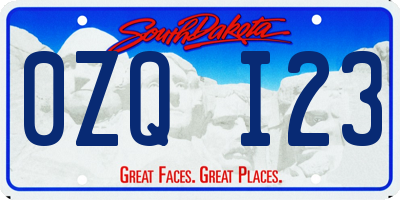 SD license plate 0ZQI23