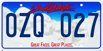SD license plate 0ZQO27