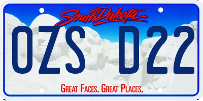 SD license plate 0ZSD22