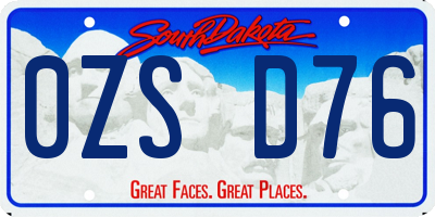 SD license plate 0ZSD76