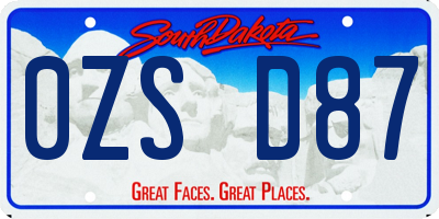 SD license plate 0ZSD87