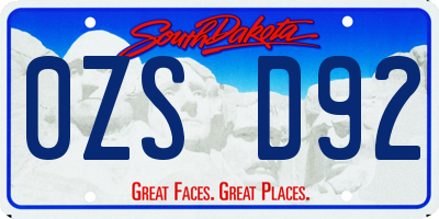 SD license plate 0ZSD92