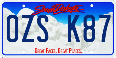 SD license plate 0ZSK87
